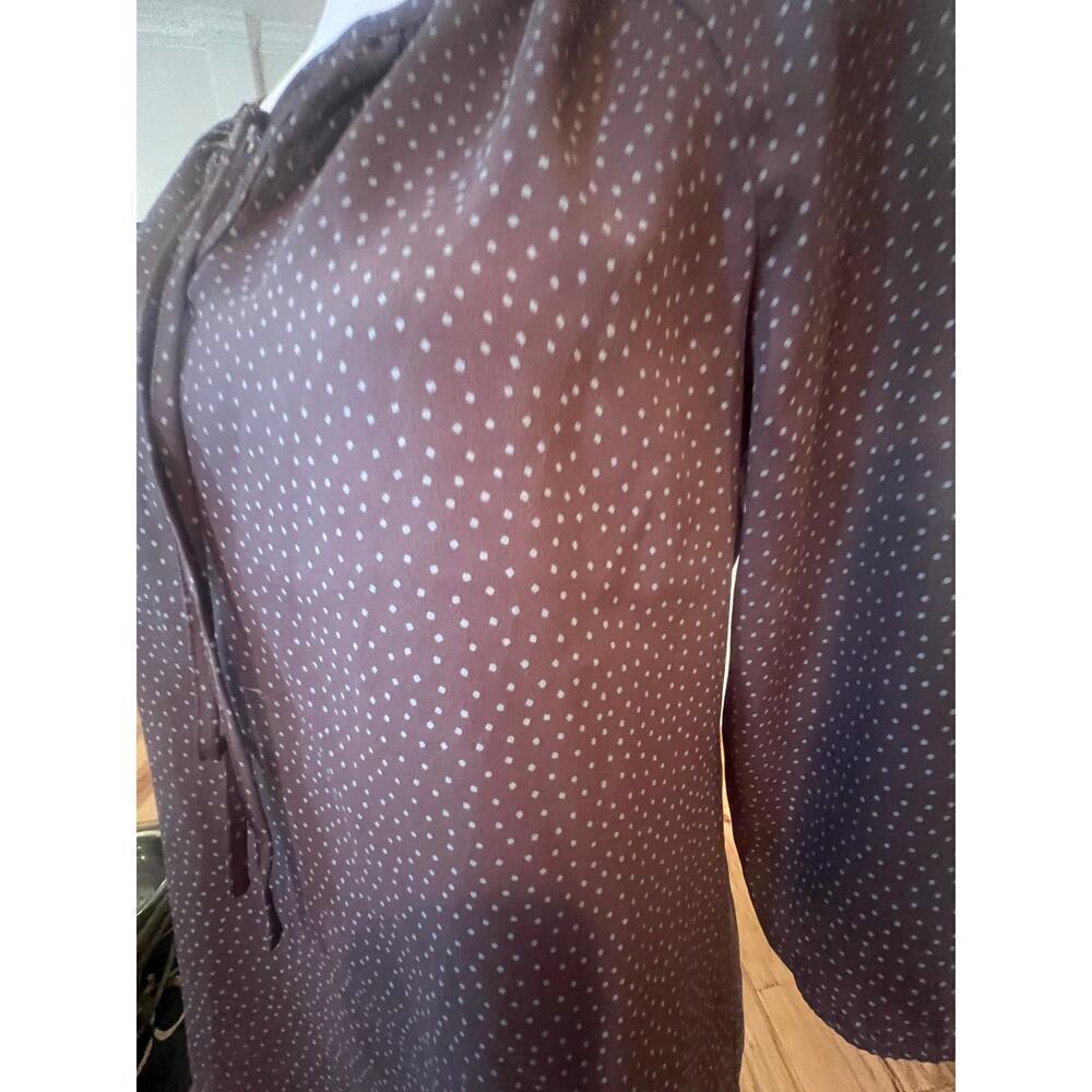 Loft Tie Neck Polka Dot 3/4 Sleeve Blouse - Small - Picture 4 of 7